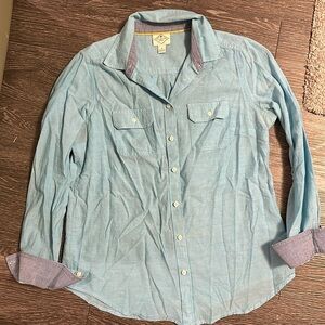 St. John’s Bay blue dress shirt with pearl buttons